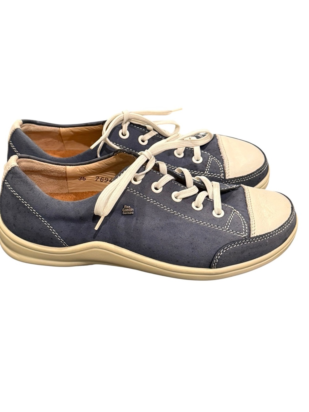Finn Comfort Soho Navy & Tan Lace-Up Shoes - Size 36 (women’s 5.5-6 US)